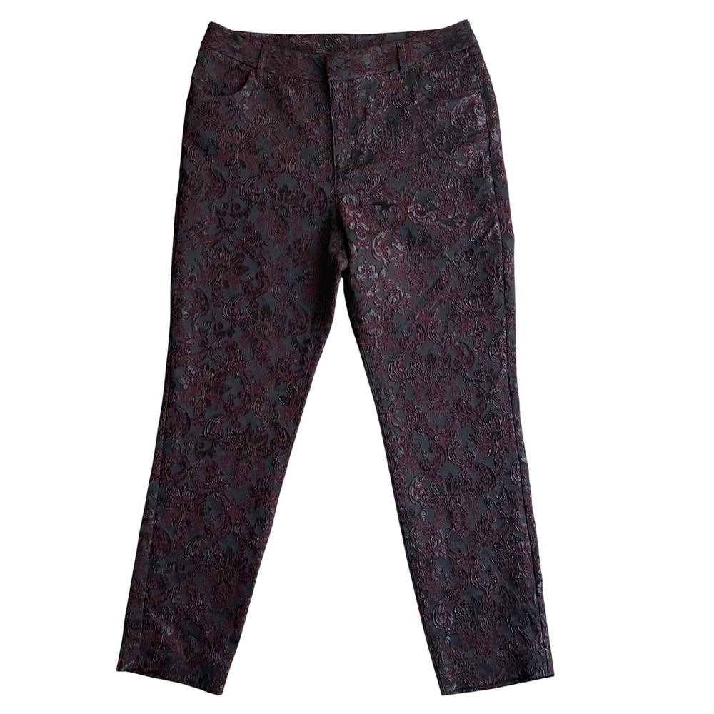 Soft Surroundings Brocade Pants Womens 8 Burgundy Damask Jacquard Goth Victorian